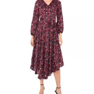 Vince Camuto Asymmetrical Floral Dress - Red and Black